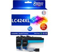 Pack 2 Cartouches Encre LC424C LC424 C Compatible pour Brother DCP J1200W Cyan Haute capacité avec Puce 750 Pages