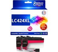 Pack 2 Cartouches Encre LC424M LC424 M Compatible pour Brother DCP J1200W Magenta Haute capacité avec Puce 750 Pages