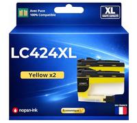 Pack 2 Cartouches Encre LC424Y LC424 Y Compatible pour Brother DCP J1200W Jaune Haute capacité avec Puce 750 Pages