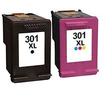 Pack 2 Cartouches Jet d'encre N° 301 XL pour imprimante HP Envy 4500 4502 4503 4504 4507 4508 5530 5534 + Un surligneur Plein d'encre 3 Couleurs Offert