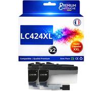 Pack 2 Cartouches LC424BK LC424 BK compatible pour Brother DCP J1200W Noir Haute capacité avec puce 750 pages