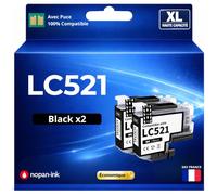 Pack 2 Cartouches LC521BK Compatible pour Brother Noir 500 Pages