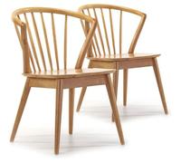 Pack 2 chaises Mura, Couleur Chêne, Bois Massif, 55 cm x 58,5 cm x 84 cm