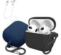 Pack 2 Coques En Silicone Liquide Compatibles Honor Earbuds 3 Pro ¿ Étui Ultra-Fin Antichoc Avec 2 Mousquetons Et 2 Cordons Anti-Perte ¿ Noir Et Bleu