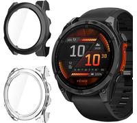 Pack 2 Coques + Verres Trempés Pour Garmin F¿Nix 8 (47 Mm) - Coque Pc Ultra-Fine Transparent & Noir, Protection Intégrale Anti-Rayures, Découpes Précises, Montage Clip Facile