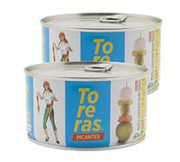 Pack 2 - Cornichons traditionnels épicés avec une saveur de vinaigre characteristic, liquide transparent. Mélange d’olive, oignon, concombre, poivre. Aliments en conserve originaux fabriqué en Espagne