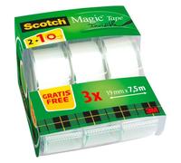 Scotch Ruban adhésif Magic Caddy Pack 2 rouleaux + 1 gratuit 19 mm x 7,5 m + 2 dévidoirs manuels
