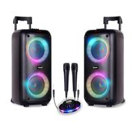 Pack 2 Enceintes Sono Active 1200W Lumineuse Karaoké 2x8 Bluetooth USB TWS Batteries intégrées, Soirées DJ, Jeu Light LED