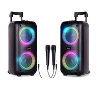 Pack 2 Enceintes Sono Active 1200W Lumineuse Karaoké 2x8 Bluetooth USB TWS Batteries intégrées, Soirées DJ
