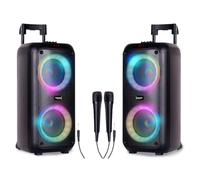 Pack 2 Enceintes Sono Active 1200W Lumineuse Karaoké 2x8 Bluetooth USB TWS Batteries intégrées, Soirées DJ
