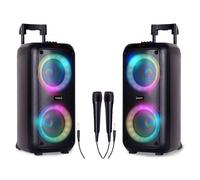 Pack 2 Enceintes Sono Active 1200W Lumineuse Karaoké 2x8" Bluetooth USB TWS Batteries intégrées, Soirées DJ