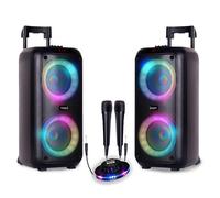 Pack 2 Enceintes Sono Active 1200W Lumineuse Karaoké 2x8" Bluetooth USB TWS Batteries intégrées, Soirées DJ, Jeu light LED