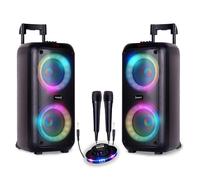 Pack 2 Enceintes Sono Active 1200W Lumineuse Karaoké 2x8"" Bluetooth USB TWS Batteries intégrées Soirées DJ Jeu light LED