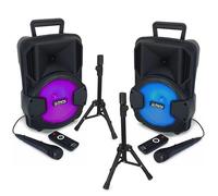 PACK 2 ENCEINTES SONO KARAOKÉ ENFANTS avec PIEDS + MICROS + USB BLUETOOTH BATTERIE idéal cadeaux NOËL ANNIVERSAIRE PA DJ SONO MIX