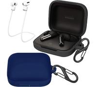 Pack 2 Étuis Silicone Liquide Ultra-Fin Compatibles Oneplus Buds Pro 2 (Noir & Bleu) - Anti-Choc, Charge Sans Fil Rapide, 2 Sangles Anti-Perte Et 2 Mousquetons