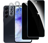 Pack 2 Films Écran Confidentialité + 2 Protège-Lentilles Pour Samsung Galaxy A55 - Verre Trempé Anti-Espion 9h, Anti-Rayures, Anti-Traces, Compatible Coque Et Déverrouillage Facial