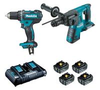 Pack 2 Machines Makita 18V 5Ah : Perforateur Burineur Dhr264 + Perceuse Visseuse Ddf482 Dlx2138Ptj - -