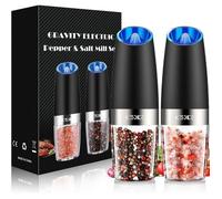 Pack 2 moulins électriques sel et poivre à capteur de gravité noir, réglage de mouture, acrylique sans BPA