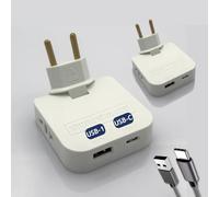 Pack 2 Multiprises Mureales Plates 4000W - Design Murale avec 2 Ports USB Type 1 et C - Design Extra-Plat - Tete Pivotante 180° - Idéale Bureau Maison - Couleur Blanc | 3-Stars