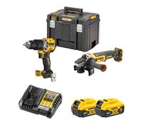 Pack 2 outils 18V Perceuse-visseuse à percussion DCD805N + Meuleuse Ø125 mm DCG405N avec 2 batteries 18V 5 Ah + Chargeur DEWALT