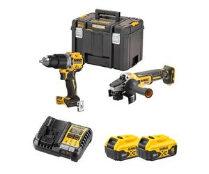 Pack 2 outils 18V Perceuse-visseuse à percussion DCD805N + Meuleuse Ø125 mm DCG405N avec 2 batteries 18V 5 Ah + Chargeur DEWALT