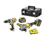 Pack 2 outils 54V DEWALT DCK2055T2-QW : Perceuse-visseuse à percussion DCD996 et Meuleuse Ø125mm DCG414 avec coffret et 2 Batteries 6,0 Ah FLEXVOLT