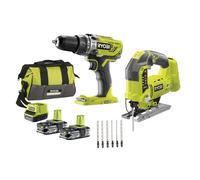 RYOBI One+ Duo perceuse a percussion + scie sauteuse sans fil 18V - RCK182B-225SA6 - 2 batteries 2,5 Ah - 6 lames - sac de rangement