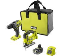 Pack 2 outils - RYOBI - 18V ONE+ - 1 perceuse-visseuse à percussion R18PD3 + 1 scie sauteuse R18JS - 1 batterie 18V 4,0 Ah chargeur
