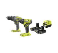 Pack 2 outils - RYOBI - Perceuse-visseuse à percussion 2 vitesses + 1 visseuse à chocs - 2 batteries - Chargeur