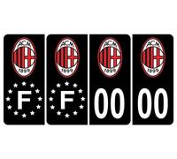 Pack 2 paires Autocollant Stickers Plaque d'immatriculation Premium AC Milan Noir - Numéro Personnalisé
