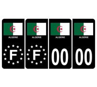 Pack 2 paires Autocollant Stickers Plaque d'immatriculation Premium Drapeau Algérie Noir - Numéro Personnalisé