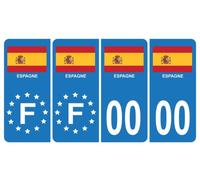 Pack 2 paires Autocollant Stickers Plaque d'immatriculation Premium Drapeau Espagne - Numéro Personnalisé