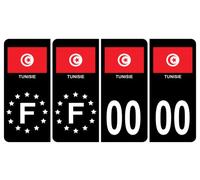 Pack 2 paires Autocollant Stickers Plaque d'immatriculation Premium Drapeau Tunisie Noir - Numéro Personnalisé