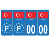 Pack 2 paires Autocollant Stickers Plaque d'immatriculation Premium Drapeau Turquie - Numéro Personnalisé