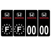 Pack 2 paires Autocollant Stickers Plaque d'immatriculation Premium Honda Noir - Numéro Personnalisé