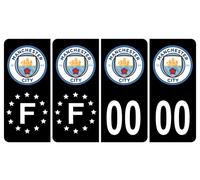 Pack 2 paires Autocollant Stickers Plaque d'immatriculation Premium Manchester City Noir - Numéro Personnalisé