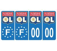 Pack 2 paires Autocollant Stickers Plaque d'immatriculation Premium Olympique Lyonnais - Numéro Personnalisé