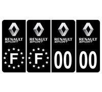 Pack 2 paires Autocollant Stickers Plaque d'immatriculation Premium Renault Sport Noir - Numéro Personnalisé