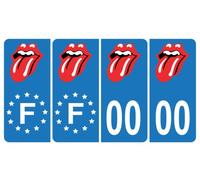 Pack 2 paires Autocollant Stickers Plaque d'immatriculation Premium Rolling Stone - Numéro Personnalisé