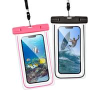 Pack 2 Pochettes Étanches Ipx8 Pour Smartphone Jusqu'à 6,8'' - Housse Tpu Tactile Avec Cordon 43 Cm, Compatible Iphone 14/13/12, Samsung, Huawei - Noir Et Rose