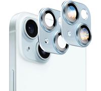 Pack 2 Protection Verre Trempé Pour Objectif Caméra Iphone 15 / 15 Plus - 9h, Cadre Métal, Ultra-Fin 0,2 Mm, Anti-Rayures Et Anti-Reflets Ar, Compatible Coques (Bleu Clair)