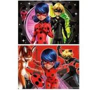 Pack 2 puzzles 48 pieces Miraculous : Ladybug, Chat Noir, Rena Rouge - Fille, Garcon - Des 5 ans - Set puzzle enfant + carte