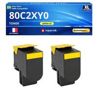 Pack 2 Toner 80C2XY0 compatible pour Lexmark 410 510 CX510 Jaune Haute capacité avec puce 4000 pages