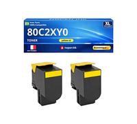 Pack 2 Toner 80C2XY0 compatible pour Lexmark 410 510 CX510 Jaune Haute capacité avec puce 4000 pages