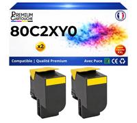 Pack 2 Toner 80C2XY0 compatible pour Lexmark 410 510 CX510 Jaune Haute capacité avec puce 4000 pages