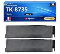Pack 2 Toner TK8735 TK 8735 TK8735K TK 8735K 1T02XN0NL0 Compatible pour Kyocera 7052 8052 Noir Haute capacité avec Puce 85000 Pages