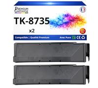 Pack 2 Toner TK8735 TK 8735 TK8735K TK 8735K 1T02XN0NL0 Compatible pour Kyocera 7052 8052 Noir Haute capacité avec Puce 85000 Pages
