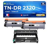 Pack 2 Toner TN2320 TN2310 + Tambour DR2300 compatible pour Brother Noir Haute capacité avec puce 2600 pages