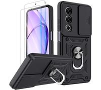 Pack 2 Verres Trempés + Coque Armor Pour Oppo A80 5g - Bumper Tpu/Pc Antichoc, Cache Glissant Caméra, Anneau Rotatif 360° Métal, Noir