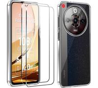 Pack 2 Verres Trempés + Coque Silicone Antichoc Compatible Nubia Focus Pro 5g - Transparent, Bords Surélevés Et Anti-Empreintes